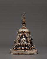 Oxidized Copper Stupa with Silver Plating 4 Buddha Engraved