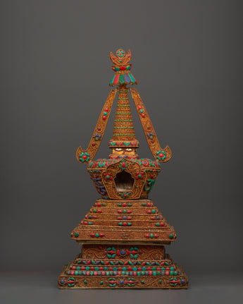 copper-buddhist-chorten-with-turquoise-and-coral
