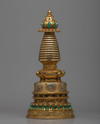 Copper Eight Auspicious Symbol Stupa