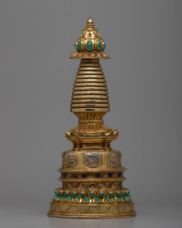 Copper Eight Auspicious Symbol Stupa