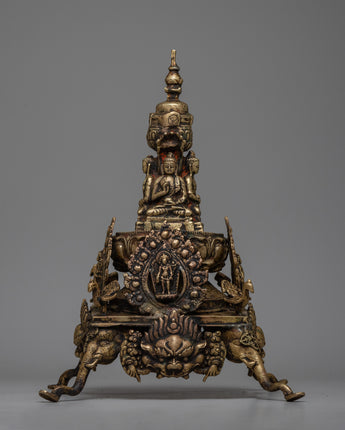 Brass Stupa with Buddha Statues