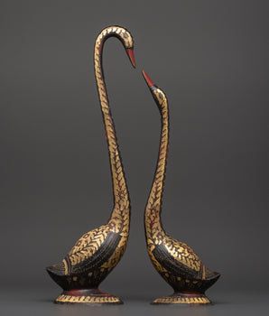 Handcrafted Brass Swan Figurine Set