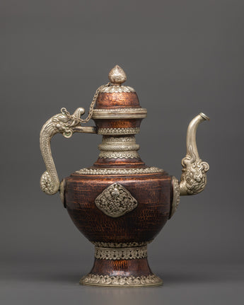 Handcrafted Copper Teapot with White Metal Overlay |