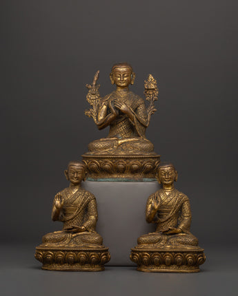 Handcrafted Brass body Tsongkhapa with Je Gyaltsab & Je Khedrup