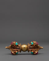Handcrafted Tibetan Vajra with Gemstone Inlay