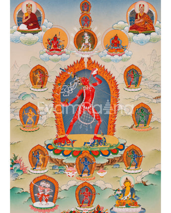 Canvas Print of Vajrayogini with 8 Dakini Thangka | Rare Vajrayana Deities Depiction | High-Quality Print
