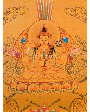Sacred Thangka of Four-Armed Chenrezig