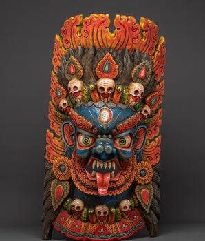 Hand-Carved Tibetan Mahakala Mask Wall Art