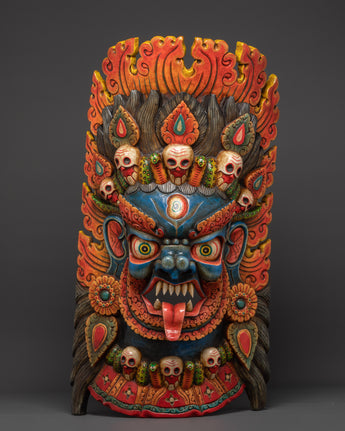 Hand-Carved Tibetan Mahakala Mask Wall Art