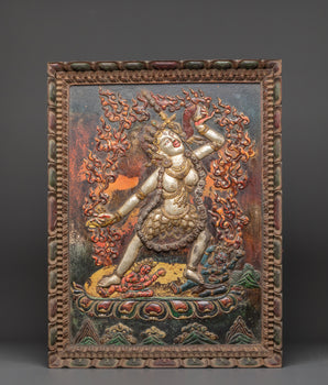 Vajrayogini Wooden Frame Wall Hanging | Sacred Tibetan Buddhist Art