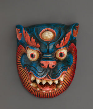 Buddhist Wooden Mask Hanging of Snow Lion