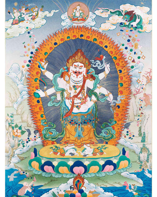 White Mahakala  Thangka, High Quality Giclee Canvas Print, Digital Print