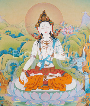 White Tara and Bodhisattvas Thangka Print | White Tara, Amitayus, and Namgyalma For Wall Decor