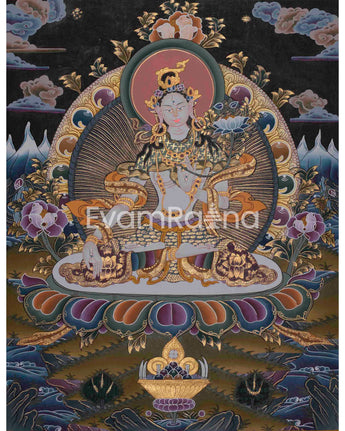 Beautifully Hand-Painted White Tara Thangka: