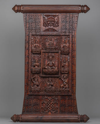 Dzambhala Centered Wooden Wall Hanging Thanka