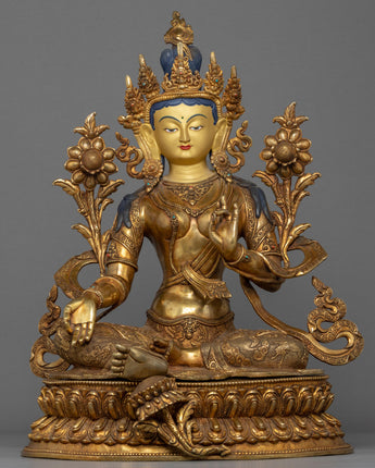 Green Tara Gold Plated Statue