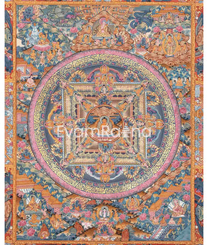 The Sacred Buddha Mandala Embraced by Deities | Handmade Sacred Thangka Painting for Meditation &  Good Luck to house |