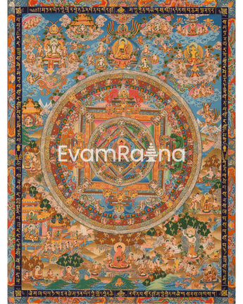 Buddha life Mandala With Buddhist Mantra Border