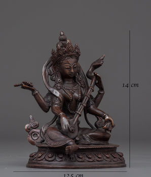 Saraswati Copper Sculpture of the Goddess of Wisdom