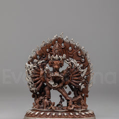 Silver-Plated Yamantaka with Consort Statue