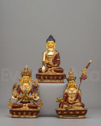 Handcrafted Buddha Dharma Sangha Statue Set