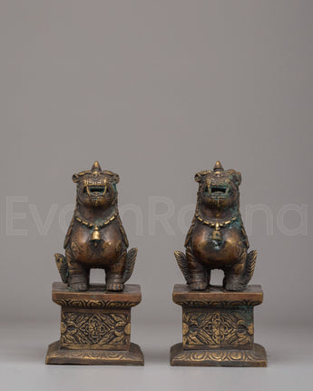 Buddhist Guardian Lion Sculpture Set