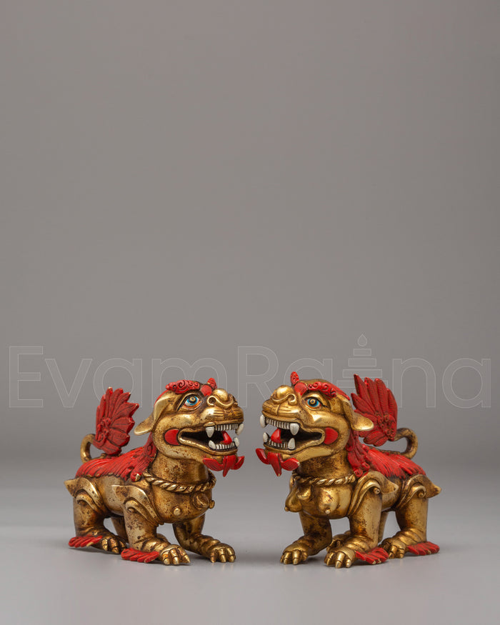 Traditional Decorative Lion Set | Handcrafted Copper Lion Figurines