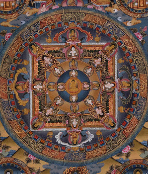 Vintage Buddha Mandala | Hand-Painted Thangka Painting | Spiritual Home Decor