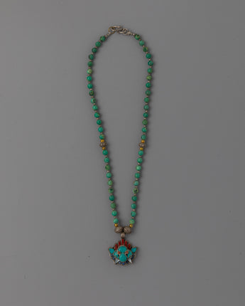 Silver Beaded Locket with Turquoise