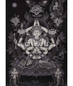 Newari Black and White Arya Manjushree Namsangiti thangka