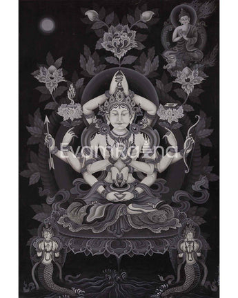 Newari Black and White Arya Manjushree Namsangiti thangka