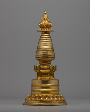 Intricate Gold-Plated Copper Tibetan Stupa