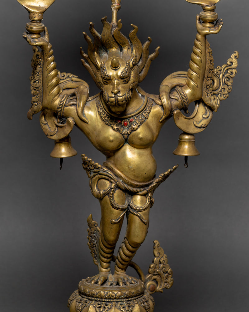 Traditional Oil Lamp Set | Buddhist Lion lamp