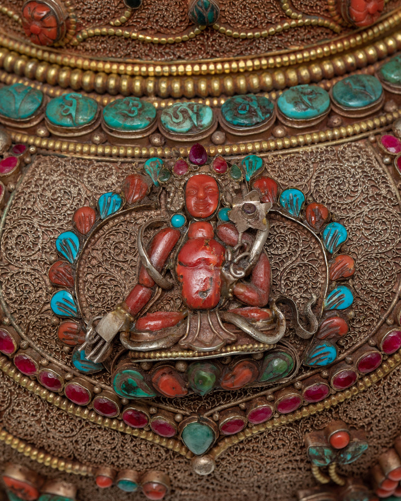 Vintage Rice Offering Bowl | Filigree Inlays Original Gemstones | Tibetan Antiques