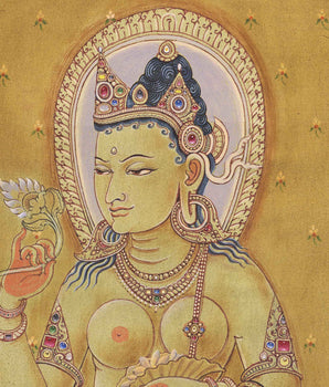 Traditional Art Print For White Tara Mantra Practice | Himalayan Canvas Print from Nepal For Wall Decoration