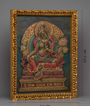 Tibetan Green Tara Wooden Thanka | Himalayan Art