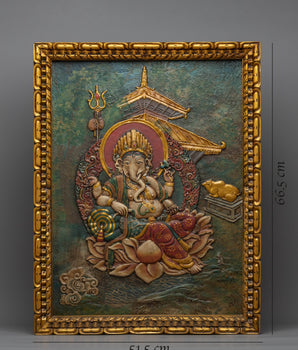 Ganesh Mantra Practice Wooden Thangka | Himalayan Art