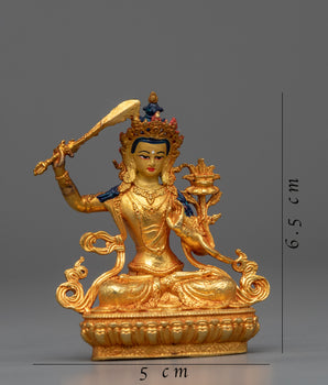 Machine-Made Manjushri Bodhisattva Statue | Buddhist Gold Gilded Copper Statue