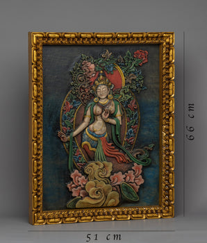 White Tara Relief Art Thangka | Buddhist Home Decor