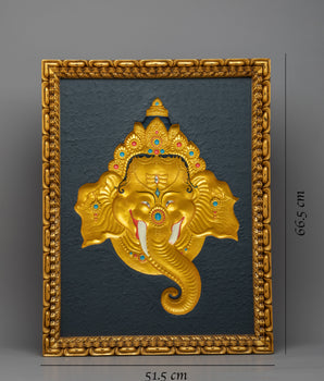 Ganesh Head Wooden Thangka | Wall Hanging Art
