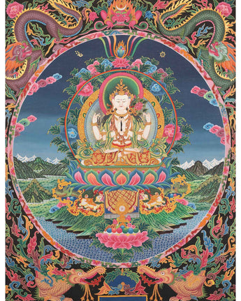4 Armed Chengrezig Thangka