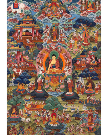 Buddha Life Story Vintage Thangka