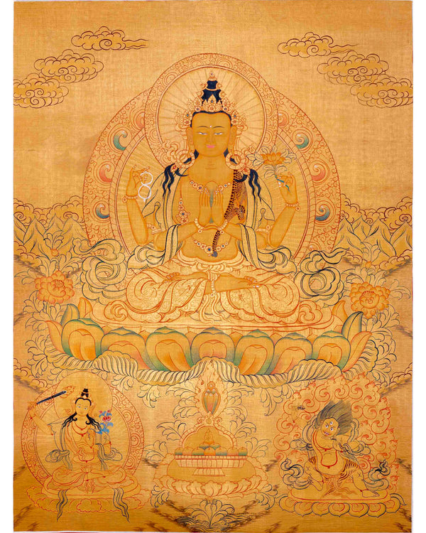 24K Gold Style Avalokitesvara Chengrezig Thangka