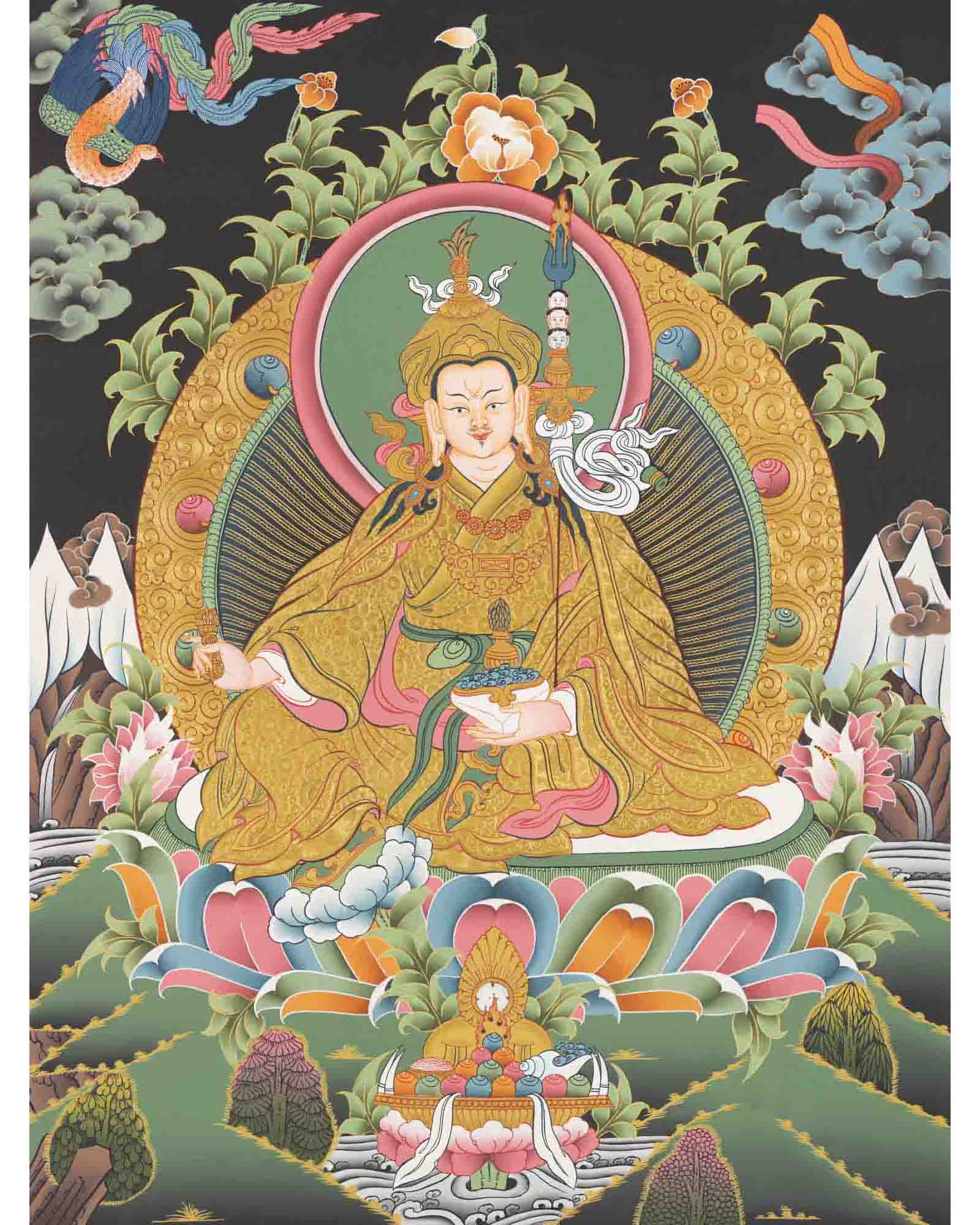 Décoration Murale Zen Méditation Thangka Tibétain Doré - Amitayus - Peinture Bouddha - Cadre Brocart - Taille S/M/L/XL - Décoration Zen, Méditation
