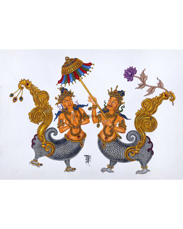 Makara Couple Thangka Prints for Eternal Bonding | Traditional Print Decors