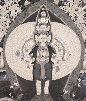 Avalokiteshvara Bodhisattva  | Black White Painting Thangka