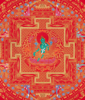 Goddess Green Tara Mandala Thangka | Healing Mandala Thangka | Perfect For Wall Decoration |