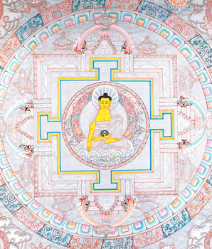 Silver Base Buddha Mandala | Thangka in Medium Size Without Brocade
