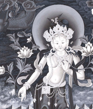 Newari Thangka | White Tara, Manjushri and Green Tara Standing