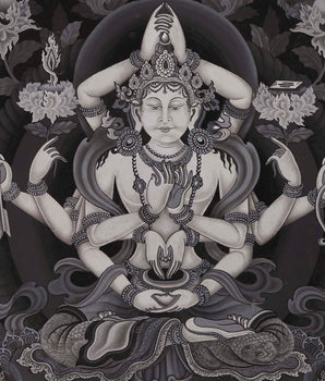 Newari Black and White Arya Manjushree Namsangiti thangka | Buddhist Art